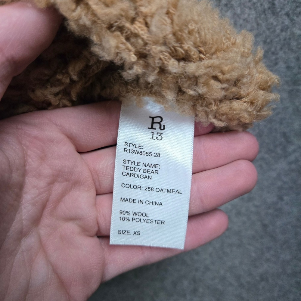 R13 Teddy Bear Cardigan Womens XS Oatmeal Brown Fuzzy Wool Blend Longline Grunge - Picture 11 of 16